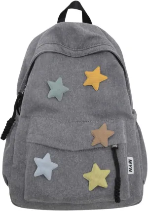 Y2K Aesthetic Backpack Preppy Backpack Cute Trendy Star Backpack Laptop Backpack Back to College Supplies (Grey,One Size)