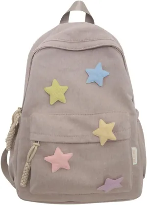 Y2K Aesthetic Backpack Preppy Backpack Cute Trendy Star Backpack Laptop Backpack Back to College Supplies (Khaki,One Size)