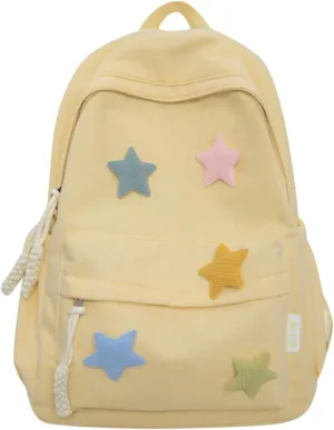 Y2K Aesthetic Backpack Preppy Backpack Cute Trendy Star Backpack Laptop Backpack Back to College Supplies (Yellow,One Size)