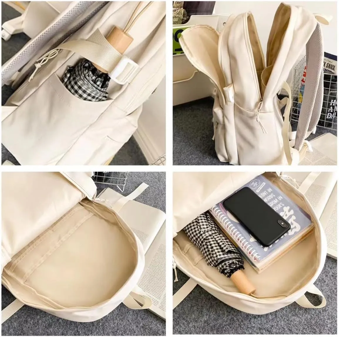 Y2k Backpack with Kawaii Pendant Aesthetic Star Backpack Cute Preppy Laptop Book Bag Back to College Supplie (White,One Size)