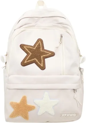 Y2k Backpack with Kawaii Pendant Aesthetic Star Backpack Cute Preppy Laptop Book Bag Back to College Supplie (White,One Size)