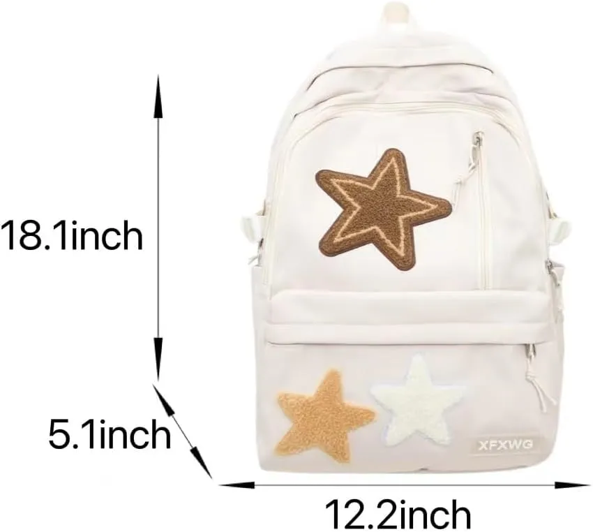 Y2k Backpack with Kawaii Pendant Aesthetic Star Backpack Cute Preppy Laptop Book Bag Back to College Supplie (White,One Size)