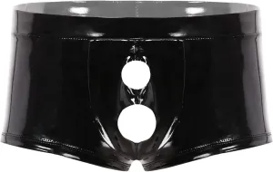 YINGJUN Mens Underwear Patent Leather Lingerie Panties Low Rise Bulge Pouch with Hole Exotic Apparel (Color : Black, Size : XX-Large)