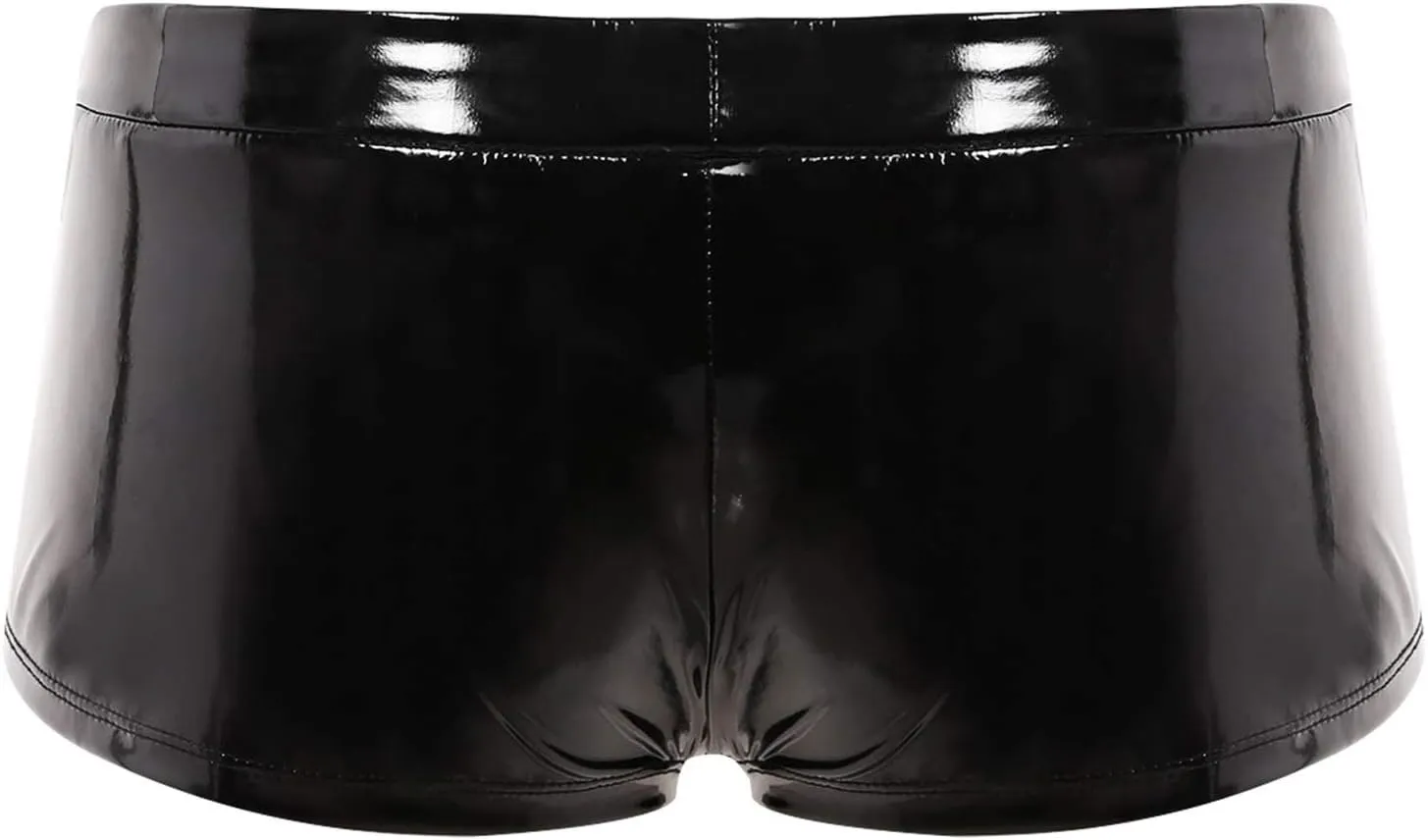 YINGJUN Mens Underwear Patent Leather Lingerie Panties Low Rise Bulge Pouch with Hole Exotic Apparel (Color : Black, Size : XX-Large)