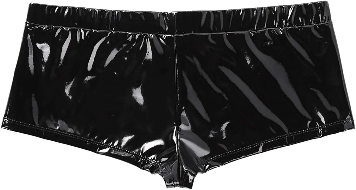 YINGJUN Mens Underwear Patent Leather Lingerie Panties Low Rise Bulge Pouch with Hole Exotic Apparel (Color : Black, Size : XX-Large)