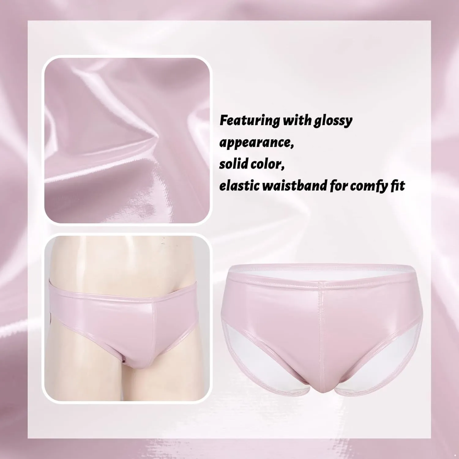 YiZYiF Men's Shiny Metallic Cheeky Boxer Briefs Underwear Latex Performance Trunks Underpants